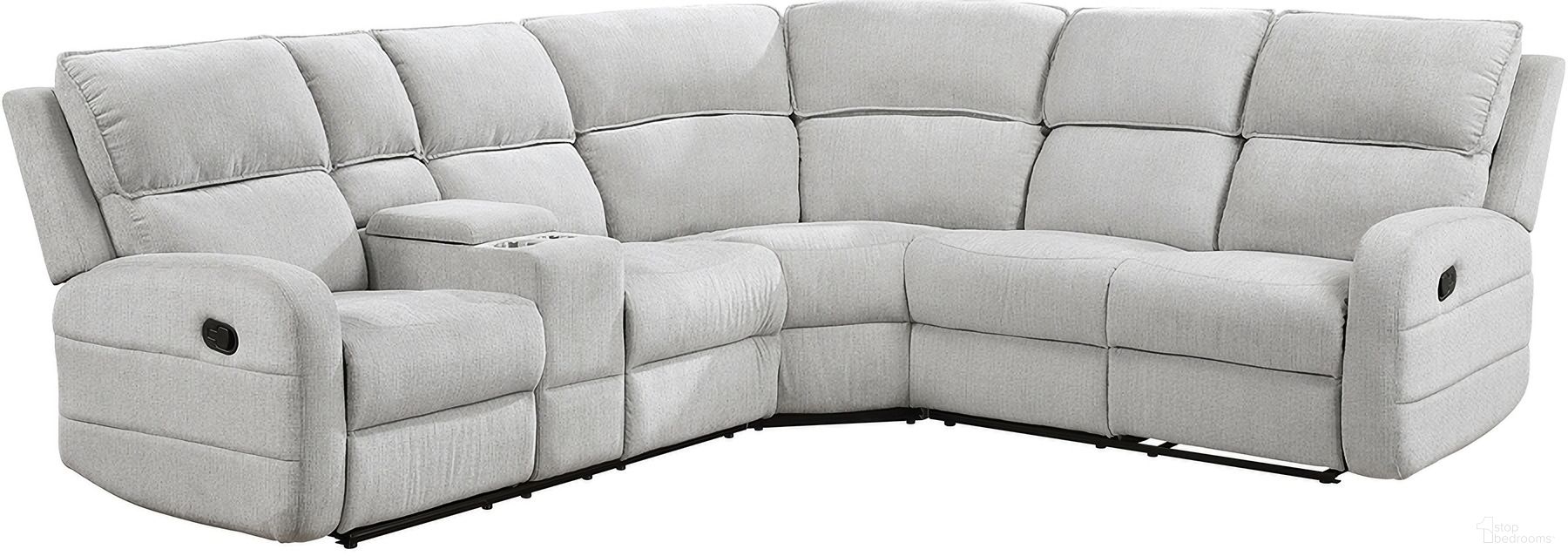 The appearance of Thorne 3-Piece Reclining Sectional with Left Console In Gray designed by Homelegance in the interior design. This gray piece of furniture was selected by 1StopBedrooms from Thorne Collection to add a touch of cosiness and style into your home. Sku: 8406GY-2LCN;8406GY-CR;8406GY-2R. Material: Chenille.