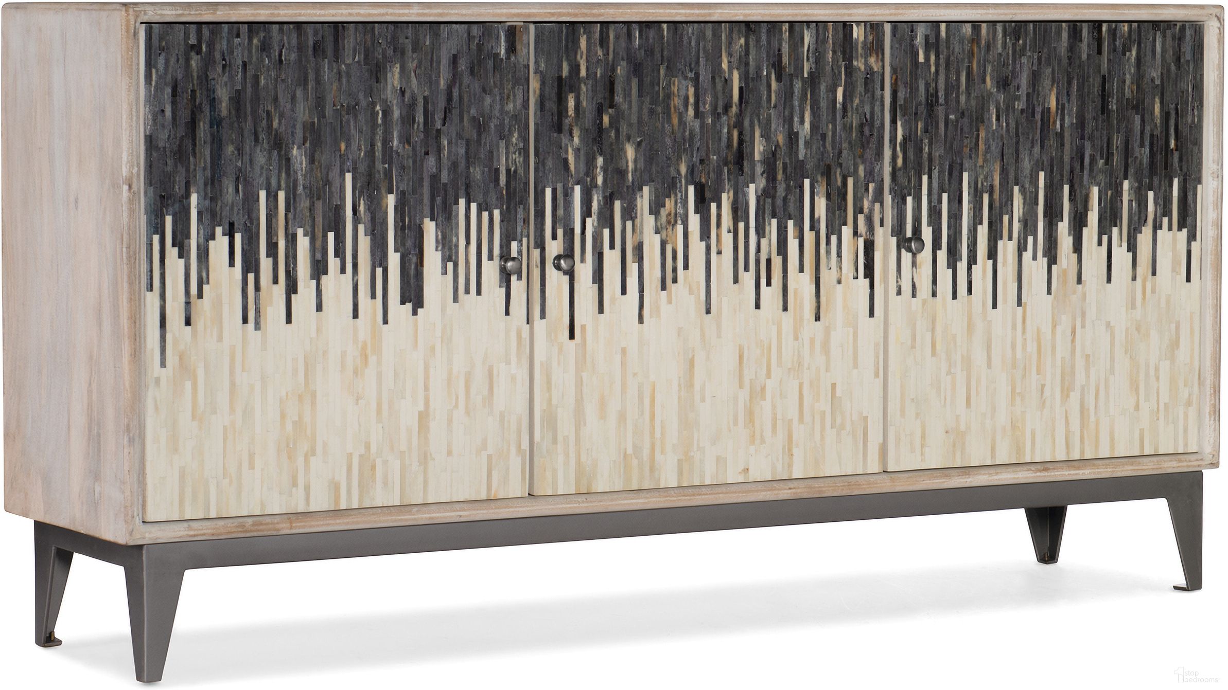 The appearance of Three Door Console designed by Hooker in the transitional interior design. This light wood piece of furniture was selected by 1StopBedrooms from 5936-55 Collection to add a touch of cosiness and style into your home. Sku: 5936-55469-03. Material: Mango Wood.