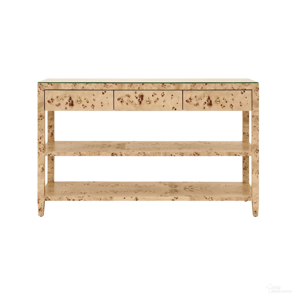 The appearance of Three Drawer Console In Brown designed by Worlds Away in the modern / contemporary interior design. This brown piece of furniture was selected by 1StopBedrooms from to add a touch of cosiness and style into your home. Sku: BRIAR BW. Material: Solid Wood.