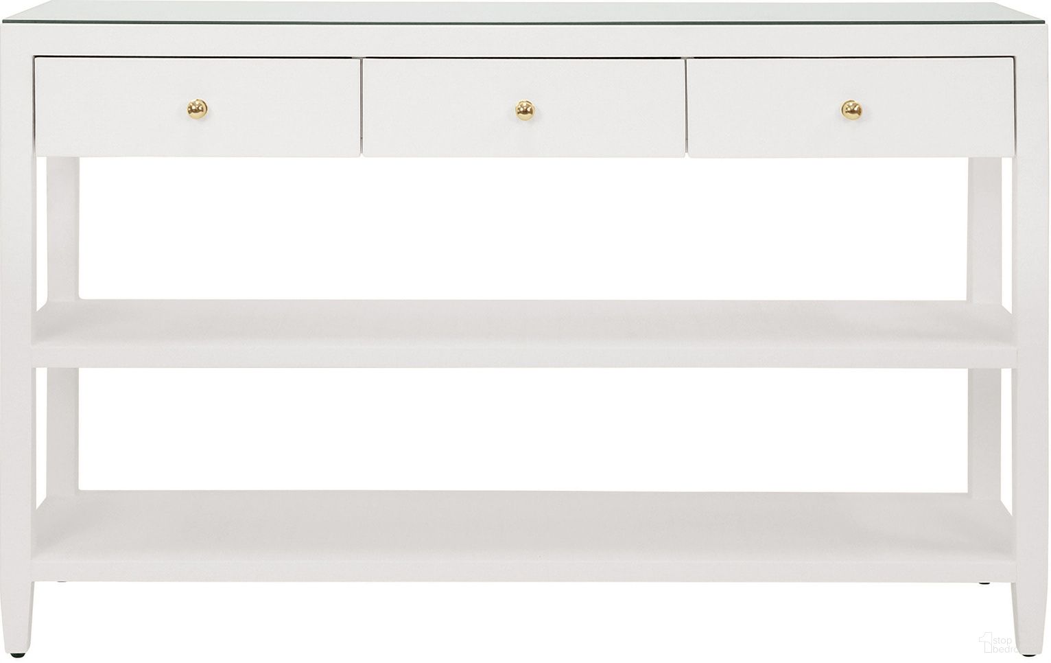 The appearance of Three Drawer Console In White designed by Worlds Away in the interior design. This white piece of furniture was selected by 1StopBedrooms from to add a touch of cosiness and style into your home. Sku: BRIAR WH. Material: Solid Wood.