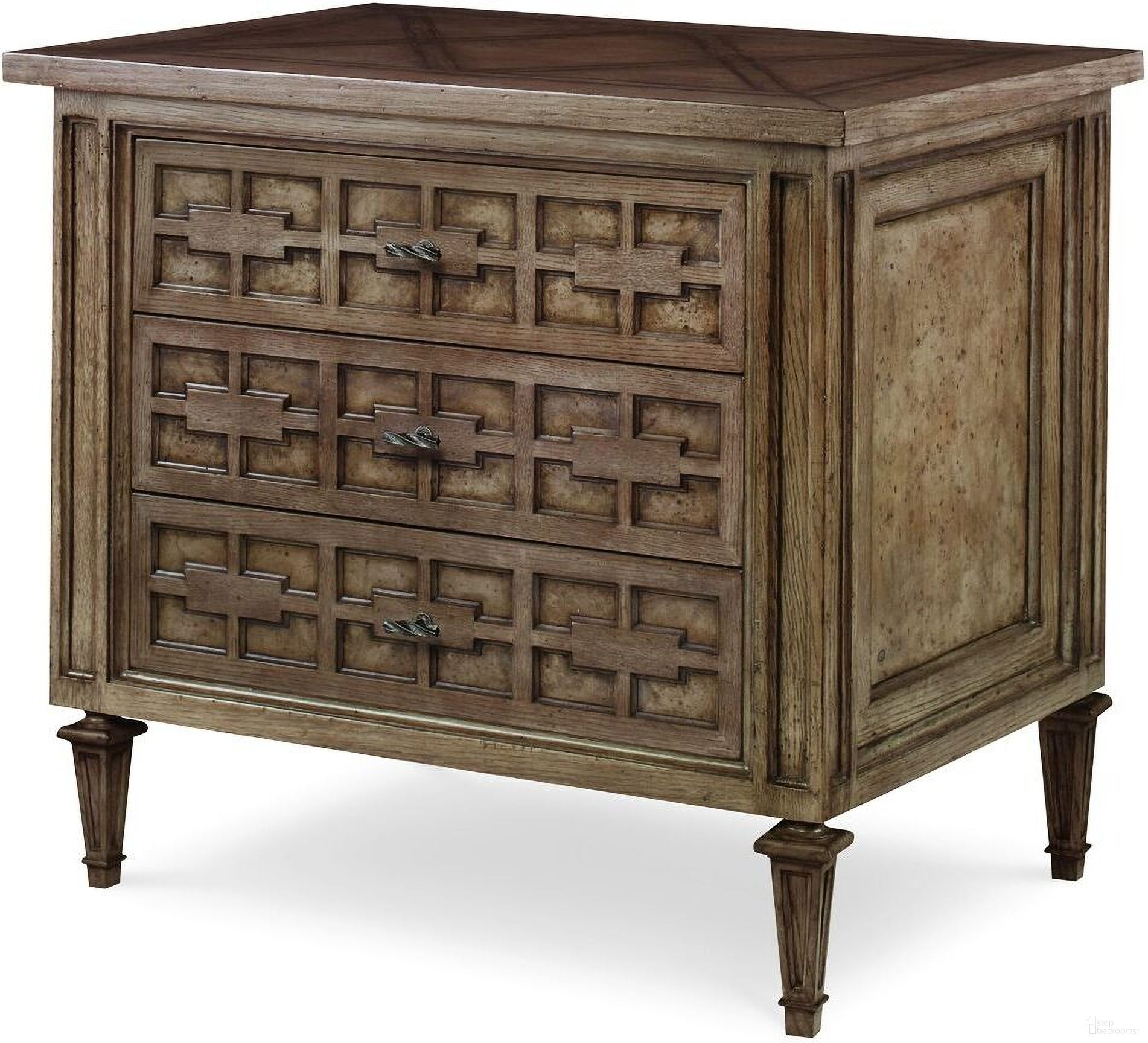 The appearance of Three Drawer Nightstand In Sierra designed by Century Furniture in the modern / contemporary interior design. This sierra piece of furniture was selected by 1StopBedrooms from Casa Bella Collection to add a touch of cosiness and style into your home. Sku: C5B-224. Material: Walnut Inlays.