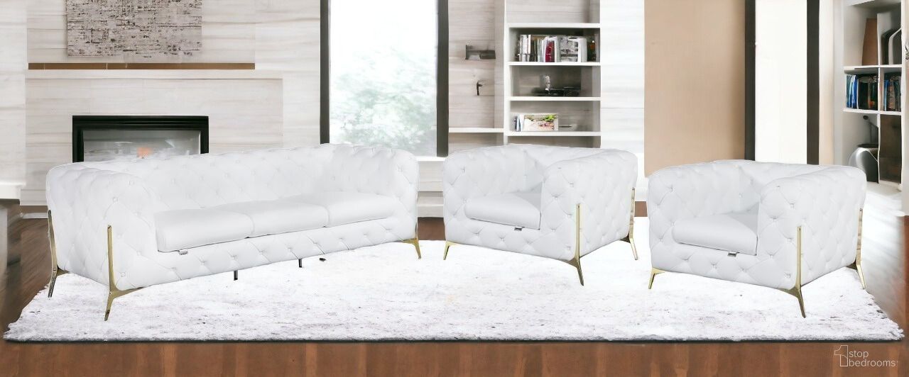 Three Piece Indoor Italian Leather Five Person Seating Set In White