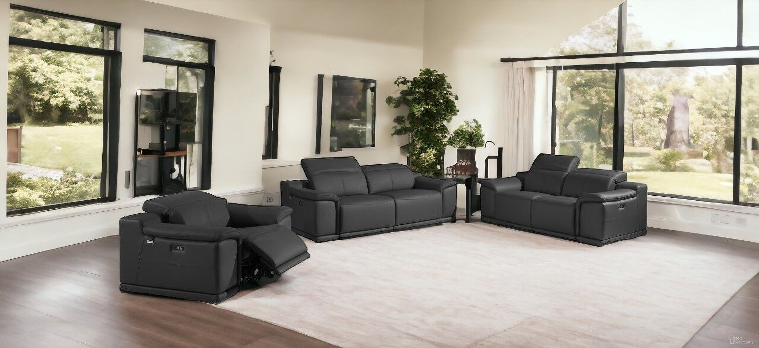 Three Piece Indoor Italian Leather Six Person Seating Set In Dark Gray