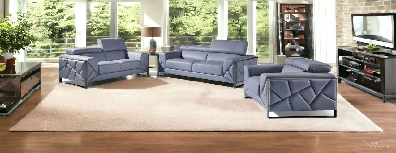 The appearance of Three Piece Indoor Italian Leather Six Person Seating Set In Light Blue designed by Homeroots in the modern / contemporary interior design. This light blue piece of furniture was selected by 1StopBedrooms from to add a touch of cosiness and style into your home. Sku: 476544. Material: Genuine Leather.