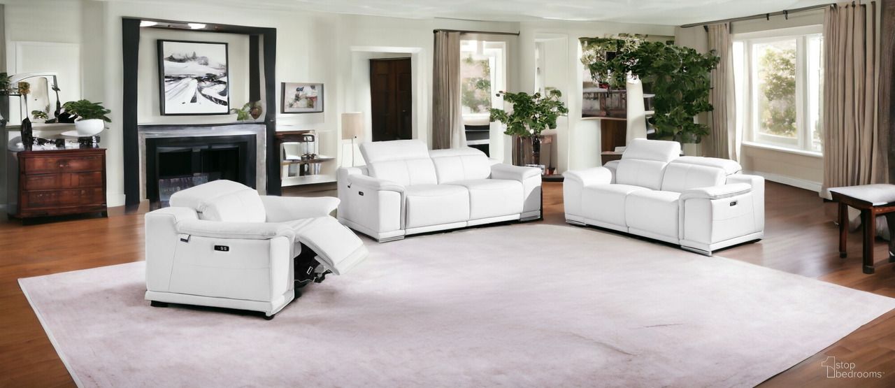 Three Piece Indoor Italian Leather Six Person Seating Set In White