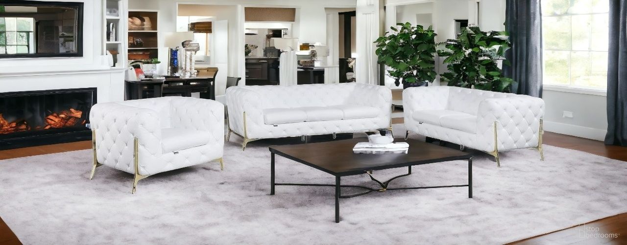 Three Piece Indoor Italian Leather Six Person Seating Set In White