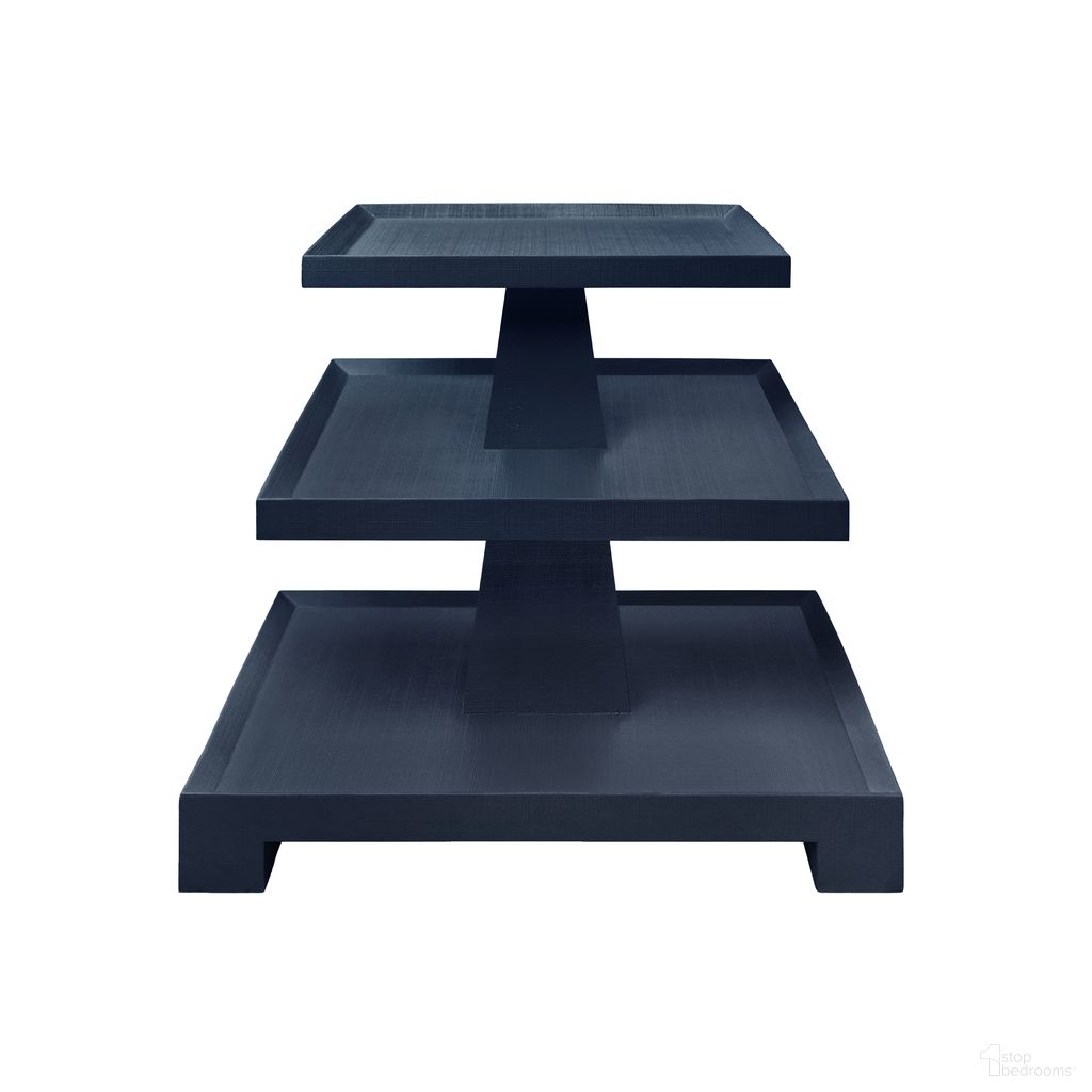 The appearance of Three Tier Center Column Side Table In Navy designed by Worlds Away in the  interior design. This navy piece of furniture  was selected by 1StopBedrooms from  to add a touch of cosiness and style into your home. Sku: TATIANA NVY. Material: Solid Wood.