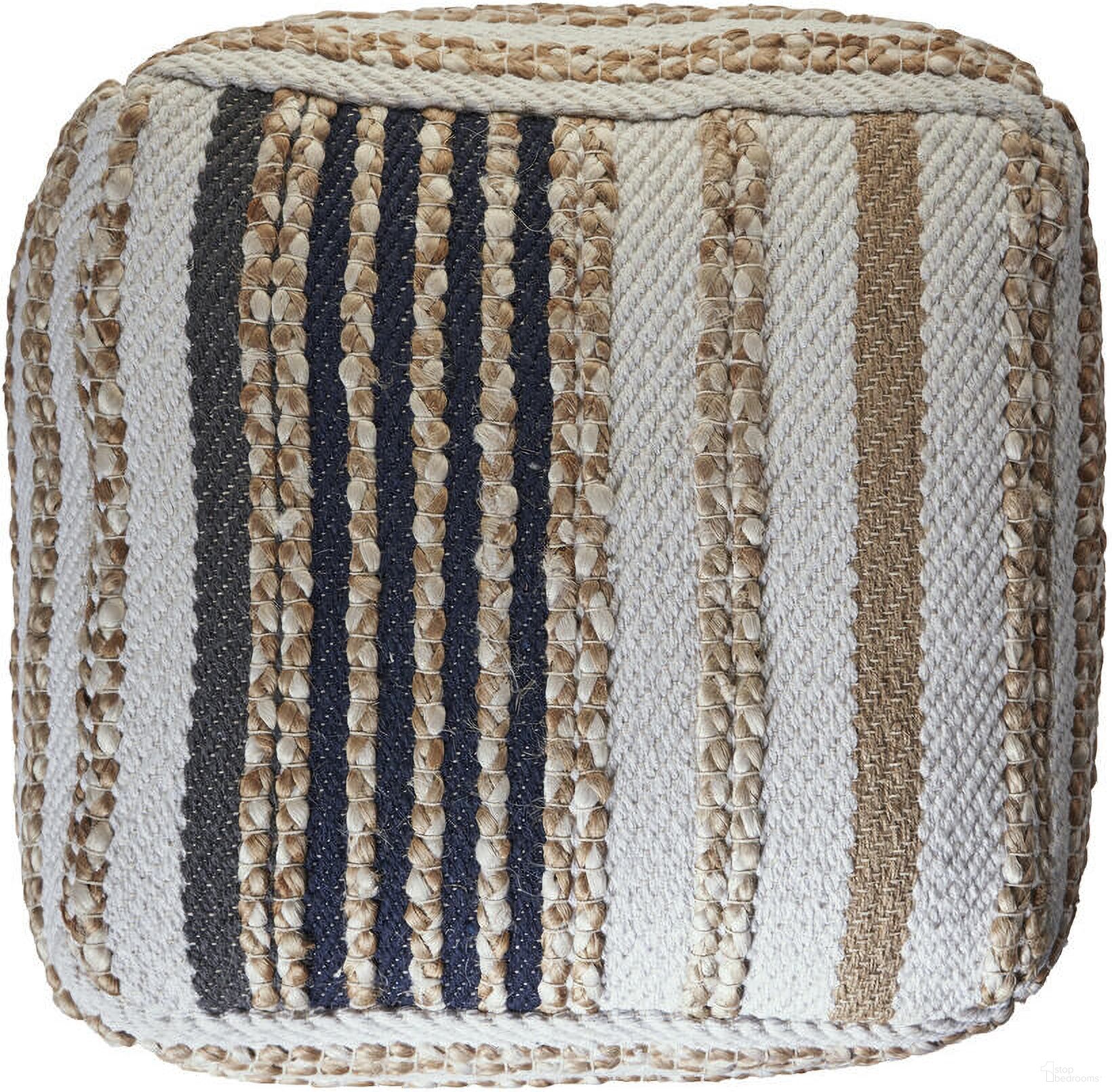 The appearance of Thyra Geometric Hand-Woven All-Natural Jute Blend Ottoman Pouf In Tan and Navy Blue designed by Rajani Home in the bohemian interior design. This tan/navy blue piece of furniture was selected by 1StopBedrooms from Bova Collection to add a touch of cosiness and style into your home. Sku: 1C823808G49348. Material: Jute.