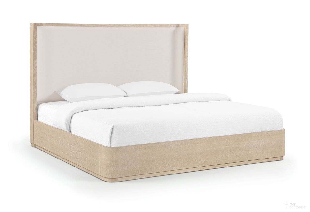 Tiberio Solid Wood and Linen Textured Fabric King Bed In Natural and Cream