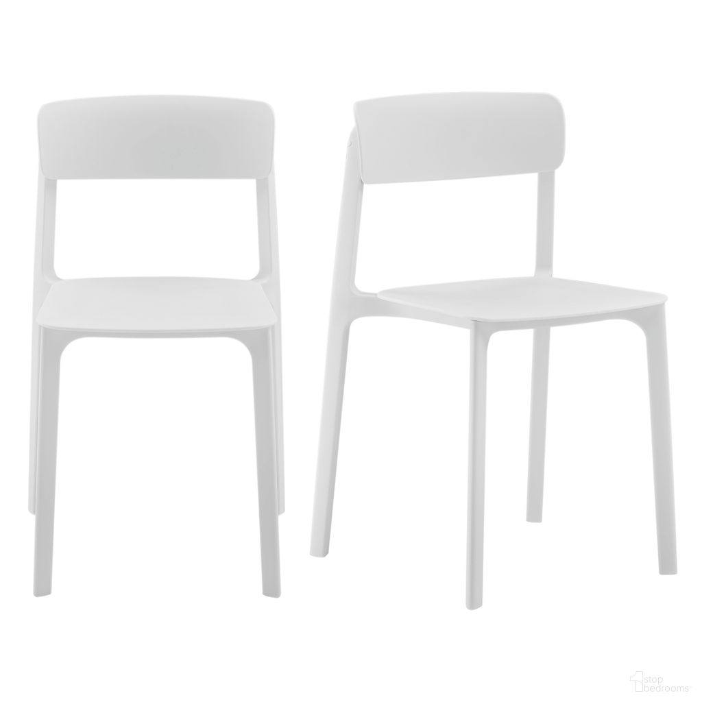 The appearance of Tibo Stackable Outdoor Side Chair Set of 2 In White designed by Euro Style in the modern / contemporary interior design. This white piece of furniture was selected by 1StopBedrooms from Tibo Collection to add a touch of cosiness and style into your home. Sku: 80074-WHT. Material: Polypropylene.