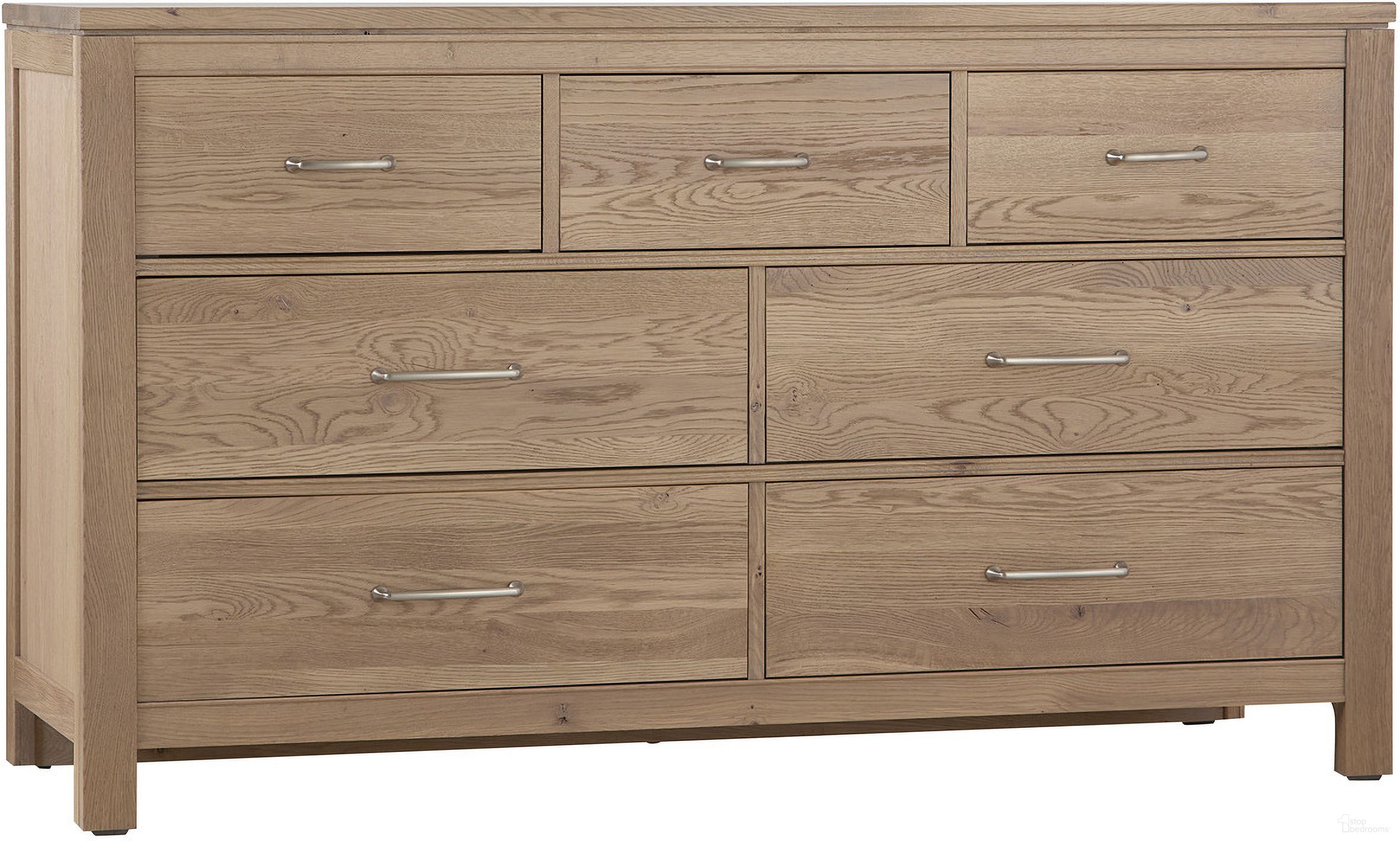 The appearance of Tide and Timber 7 Drawer Dresser In Natural designed by Vaughan Bassett in the traditional interior design. This natural piece of furniture was selected by 1StopBedrooms from Tide and Timber Collection to add a touch of cosiness and style into your home. Sku: 830-002. Material: Oak Veneer.