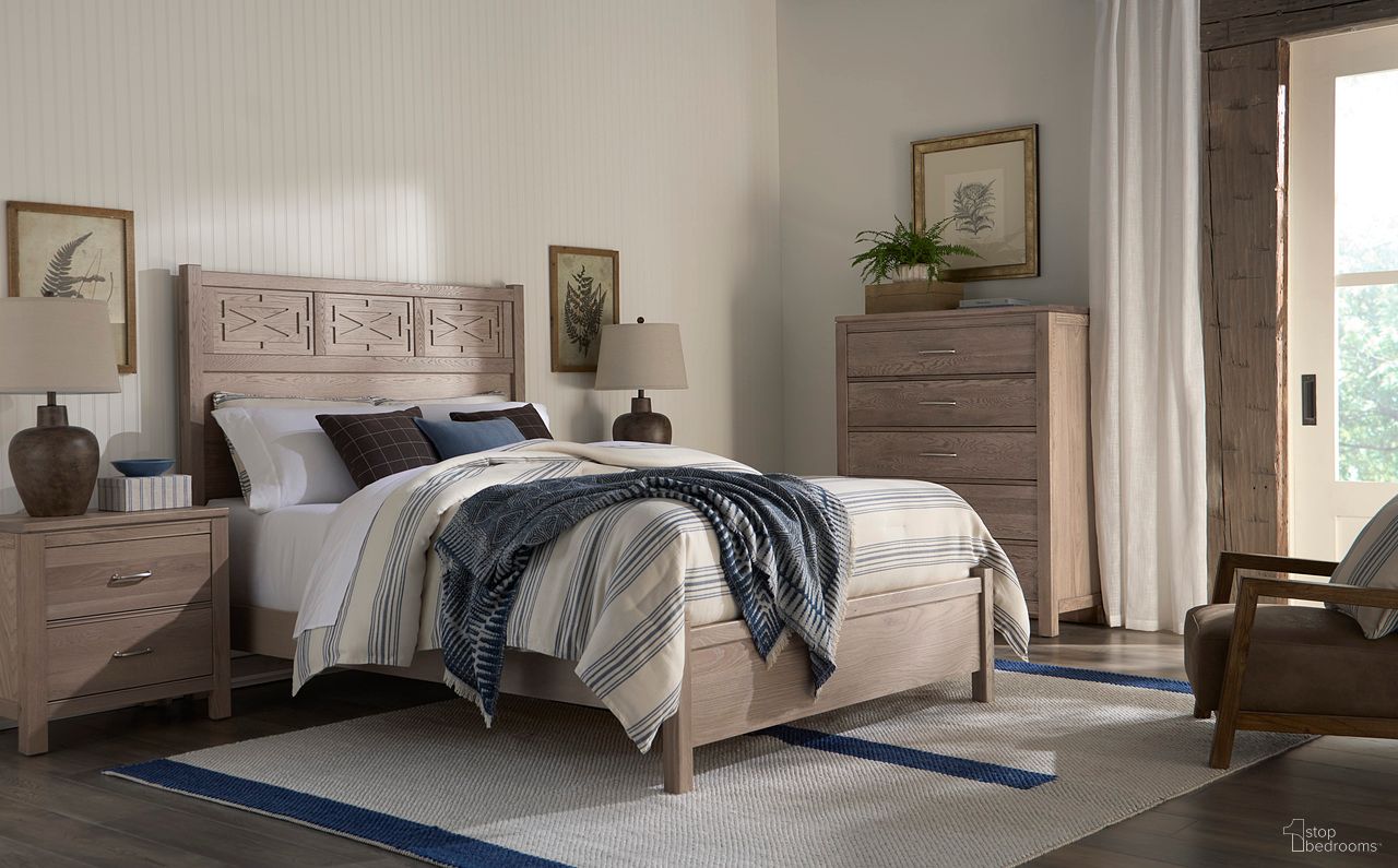 The appearance of Tide and Timber Fretwork Bedroom Set In Grey designed by Vaughan Bassett in the traditional interior design. This grey piece of furniture was selected by 1StopBedrooms from Tide and Timber Collection to add a touch of cosiness and style into your home. Sku: 831-557;831-755;831-922;831-227. Bed Size: California King. Material: Oak Veneer.