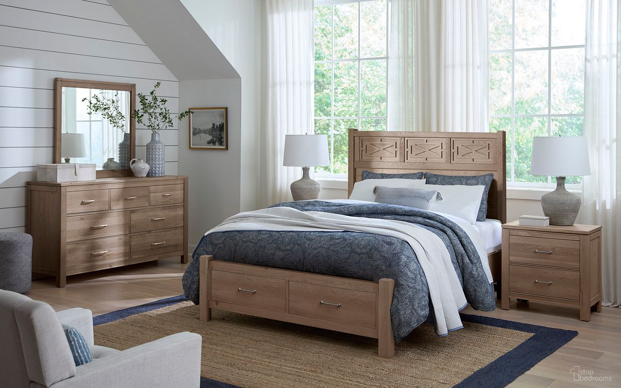 The appearance of Tide and Timber Fretwork Bedroom Set With Storage Footboard In Grey designed by Vaughan Bassett in the traditional interior design. This grey piece of furniture was selected by 1StopBedrooms from Tide and Timber Collection to add a touch of cosiness and style into your home. Sku: 831-557;831-050B;831-502;TT-555T;831-227. Bed Size: King. Material: Oak Veneer.
