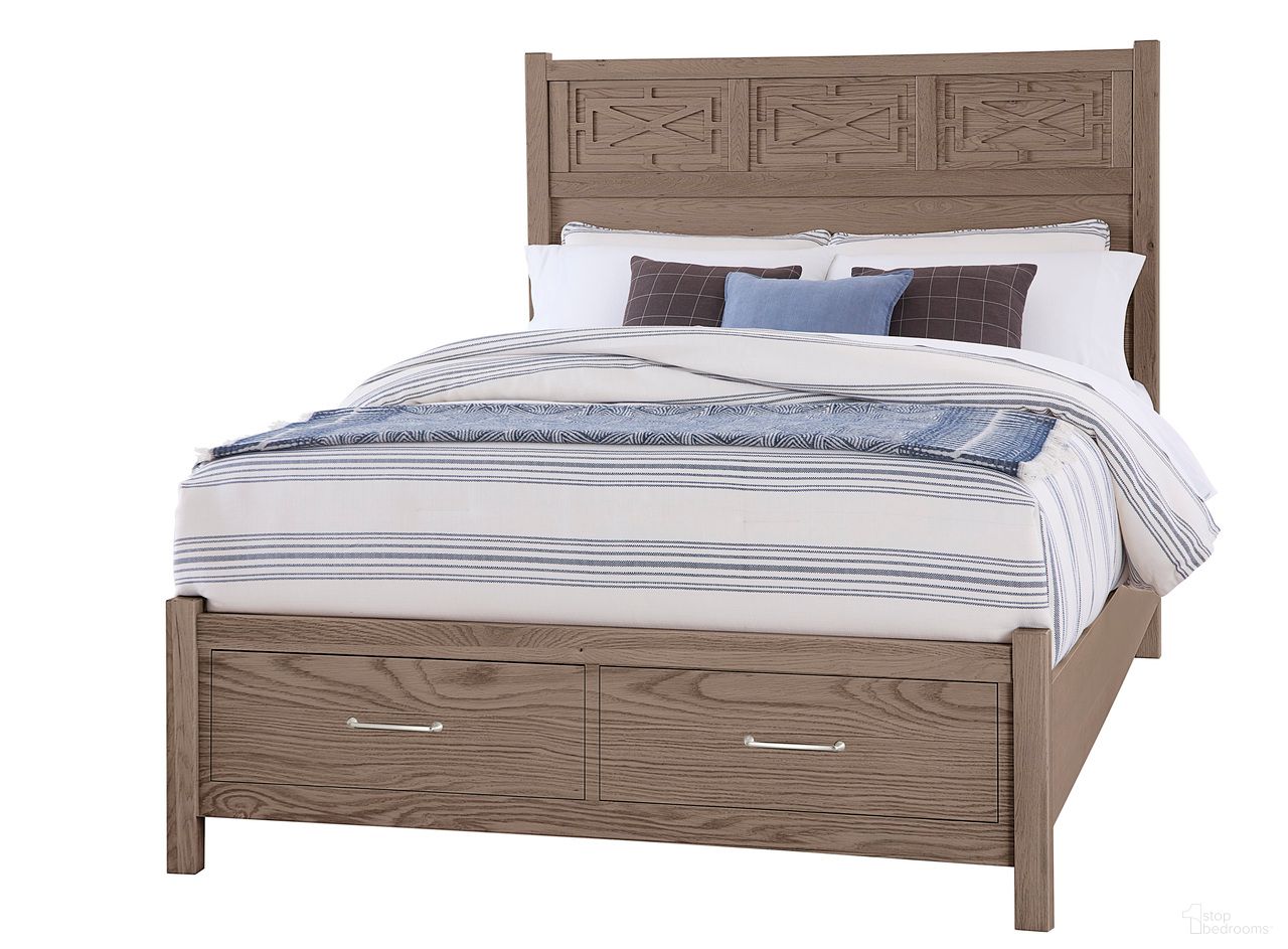 The appearance of Tide and Timber King Fretwork Bed With Storage Footboard In Grey designed by Vaughan Bassett in the traditional interior design. This grey piece of furniture was selected by 1StopBedrooms from Tide and Timber Collection to add a touch of cosiness and style into your home. Sku: 831-667;831-066B;831-502;TT-666T. Bed Type: Panel Bed. Bed Size: King. Material: Oak Veneer.