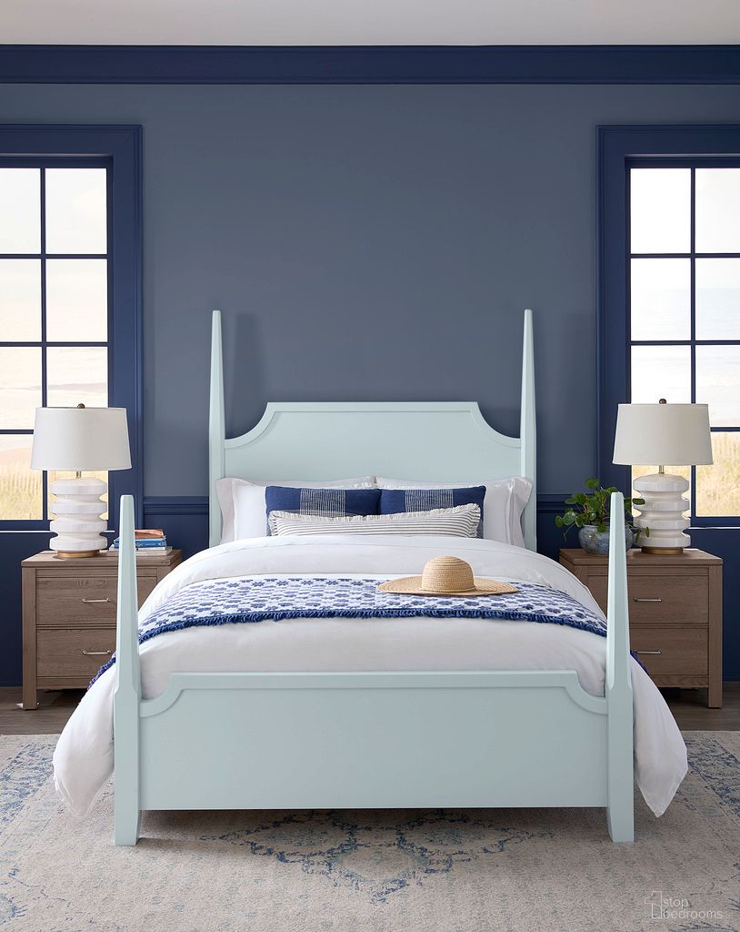 The appearance of Tide and Timber King Pencil Poster Bed In Blue designed by Vaughan Bassett in the traditional interior design. This blue piece of furniture was selected by 1StopBedrooms from Tide and Timber Collection to add a touch of cosiness and style into your home. Sku: 835-668;835-866;835-922;MS-MS1. Bed Type: Poster Bed. Bed Size: King. Material: Solid Wood.