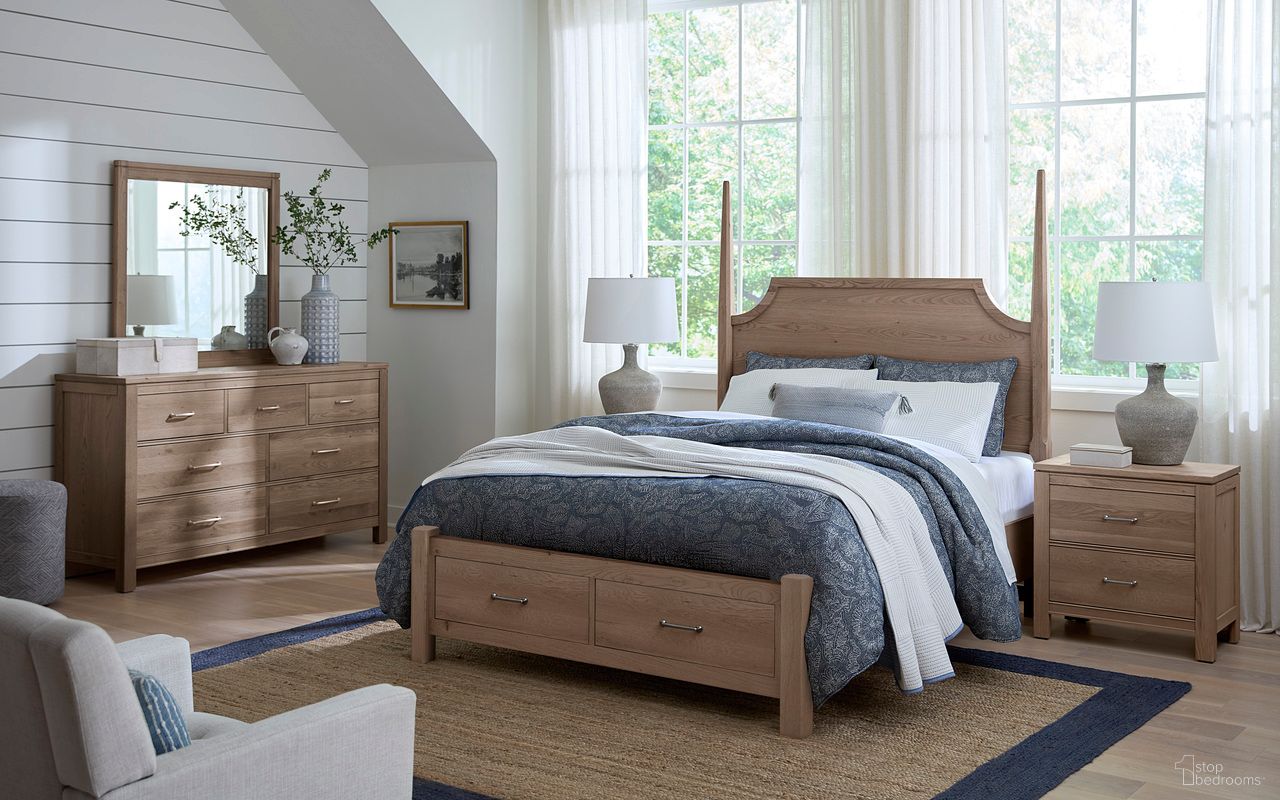 The appearance of Tide and Timber Pencil Poster Bedroom Set With Footboard Storage In Grey designed by Vaughan Bassett in the traditional interior design. This grey piece of furniture was selected by 1StopBedrooms from Tide and Timber Collection to add a touch of cosiness and style into your home. Sku: 831-558;831-050B;831-502;TT-555T;831-227. Bed Size: King. Material: Oak Veneer.