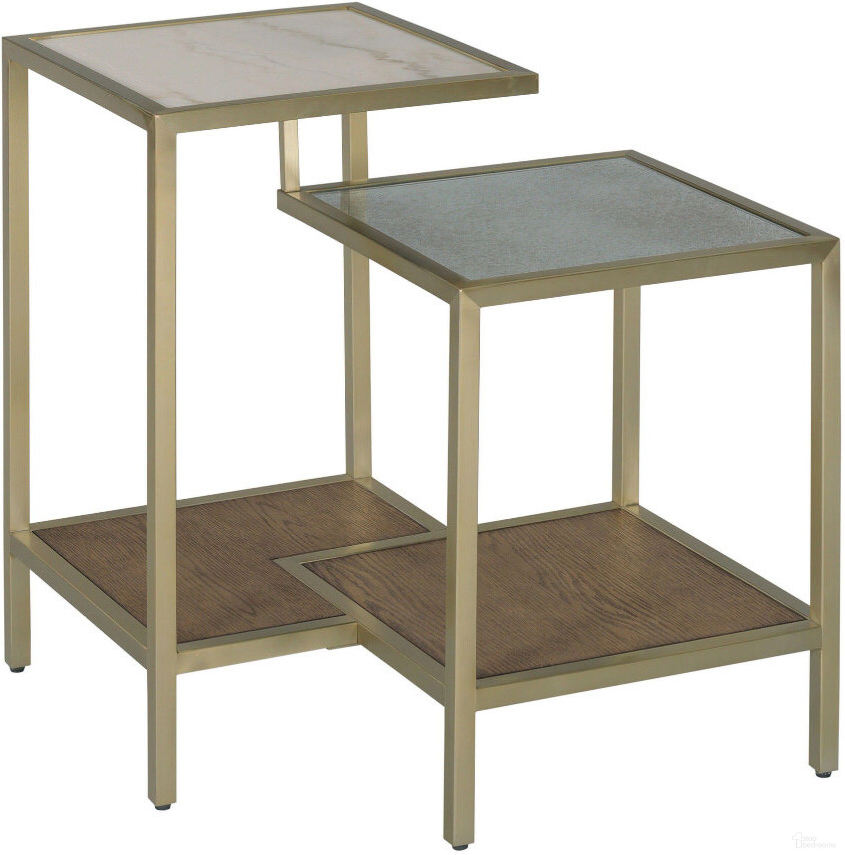 The appearance of Tiered Accent Table In Matte Gold designed by Hammary in the transitional interior design. This matte gold piece of furniture was selected by 1StopBedrooms from Hidden Treasures Collection to add a touch of cosiness and style into your home. Sku: 090-1227. Material: Metal.