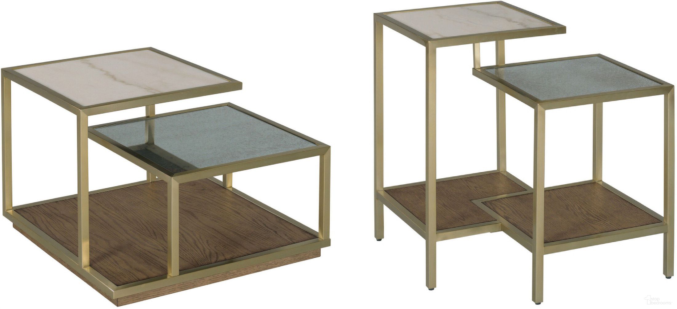 The appearance of Tiered Bunching Occasional Table Set In Matte Gold designed by Hammary in the transitional interior design. This matte gold piece of furniture was selected by 1StopBedrooms from Hidden Treasures Collection to add a touch of cosiness and style into your home. Sku: 090-1228;090-1227. Material: Wood.