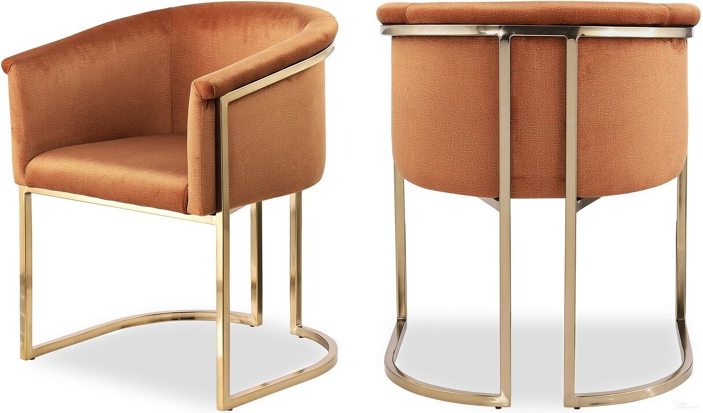 The appearance of Tierra Velvet Dining Chair In Cognac designed by Meridian in the modern / contemporary interior design. This cognac piece of furniture was selected by 1StopBedrooms from Tierra Collection to add a touch of cosiness and style into your home. Sku: 758Cognac-C. Material: Velvet. Chair Type: Arm Chair.