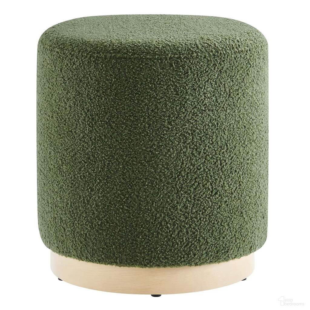 Tilden 16 Inch Sherpa Upholstered Round Ottoman In Moss Green