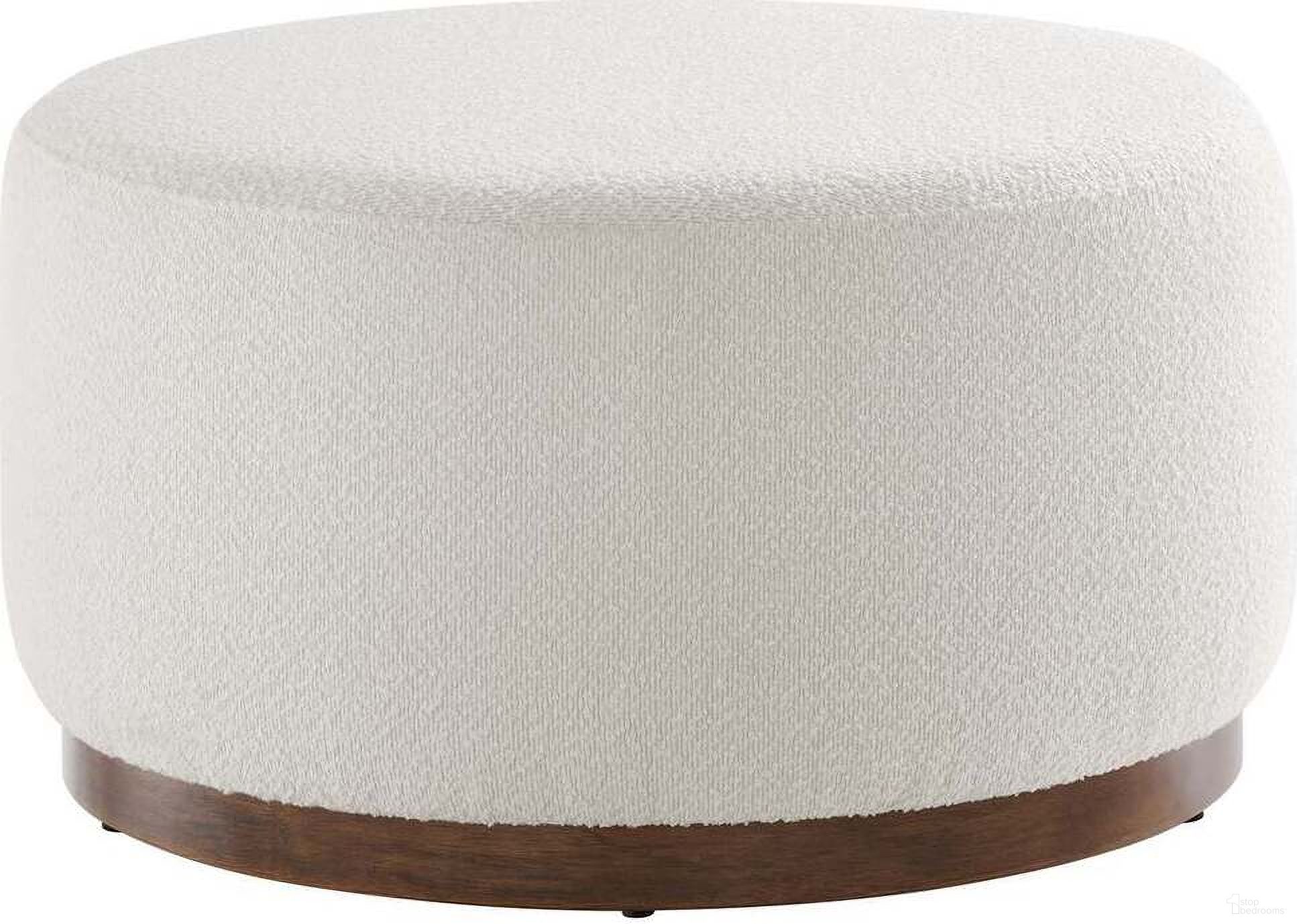 The appearance of Tilden 29 Inch Boucle Upholstered Large Round Ottoman In White designed by Modway in the modern / contemporary interior design. This white piece of furniture  was selected by 1StopBedrooms from Tilden Collection to add a touch of cosiness and style into your home. Sku: EEI-6681-CLO-WAL. Material: Boucle.