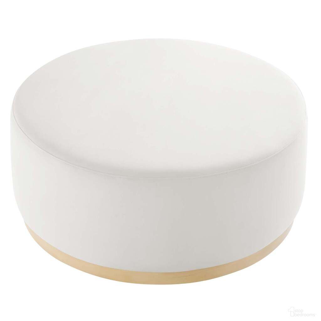 Tilden 38 Inch Performance Velvet Upholstered Large Round Ottoman In ...
