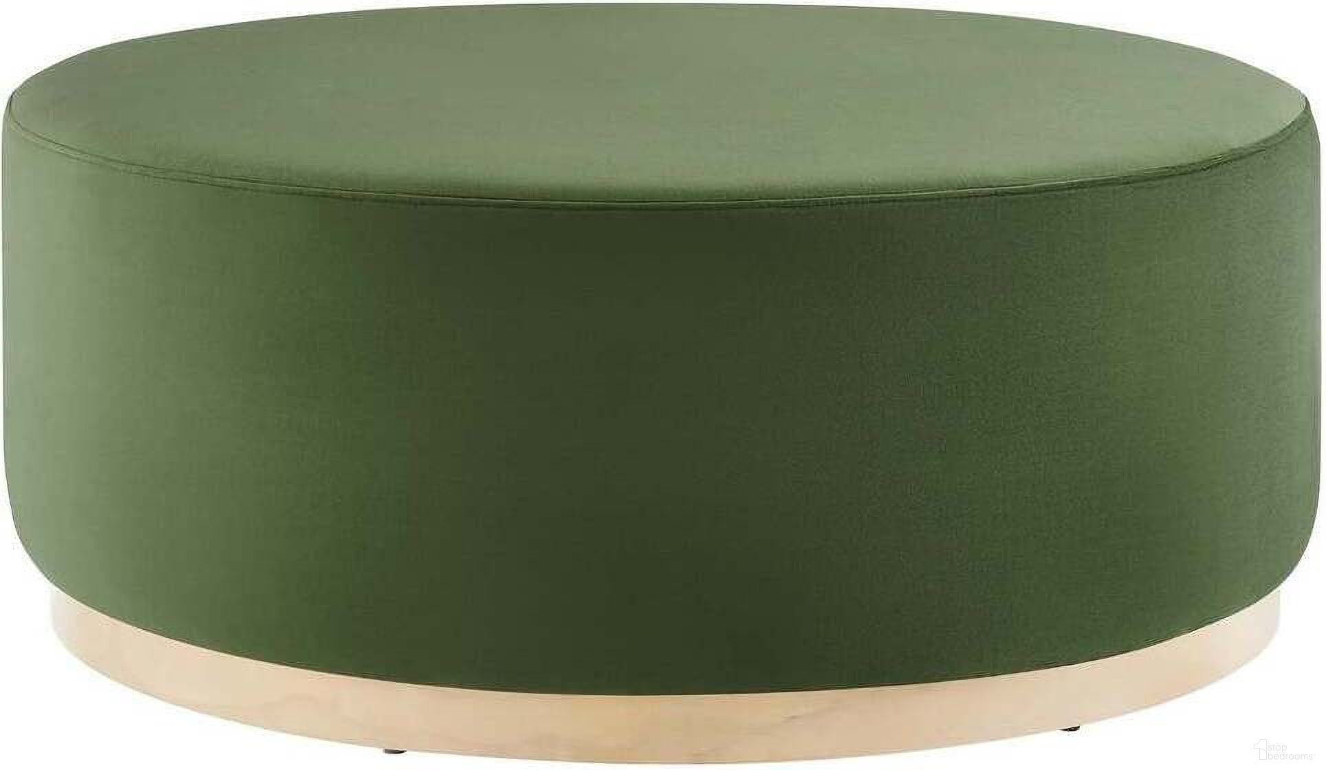 The appearance of Tilden 38 Inch Performance Velvet Upholstered Large Round Ottoman In Moss Green designed by Modway in the modern / contemporary interior design. This moss green piece of furniture  was selected by 1StopBedrooms from Tilden Collection to add a touch of cosiness and style into your home. Sku: EEI-6650-MOG-NAT. Material: Plywood.