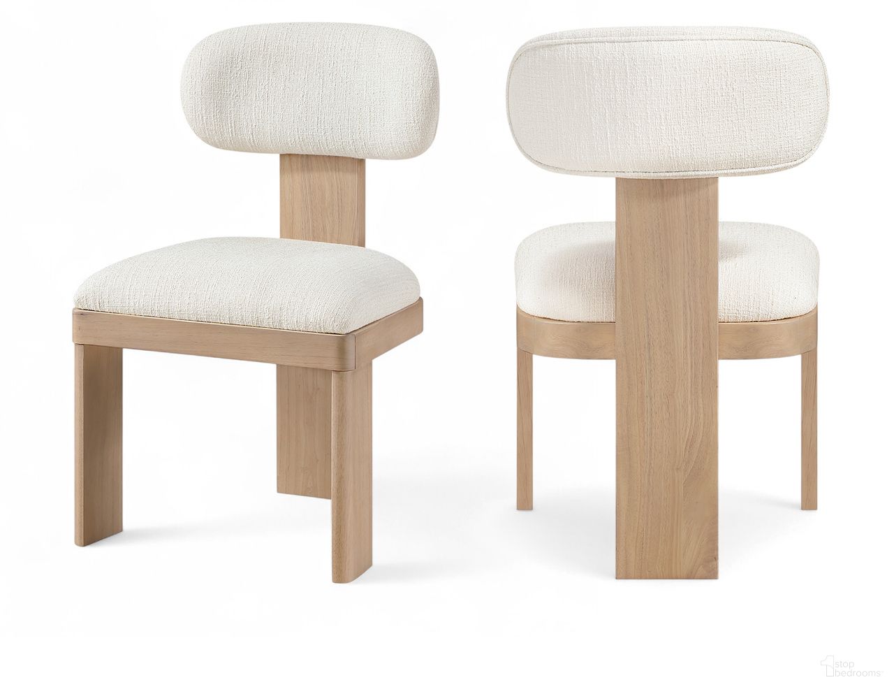 Timbra Linen Textured Fabric Upholstered Dining Chair Set of 2 In Cream and Stained Natural