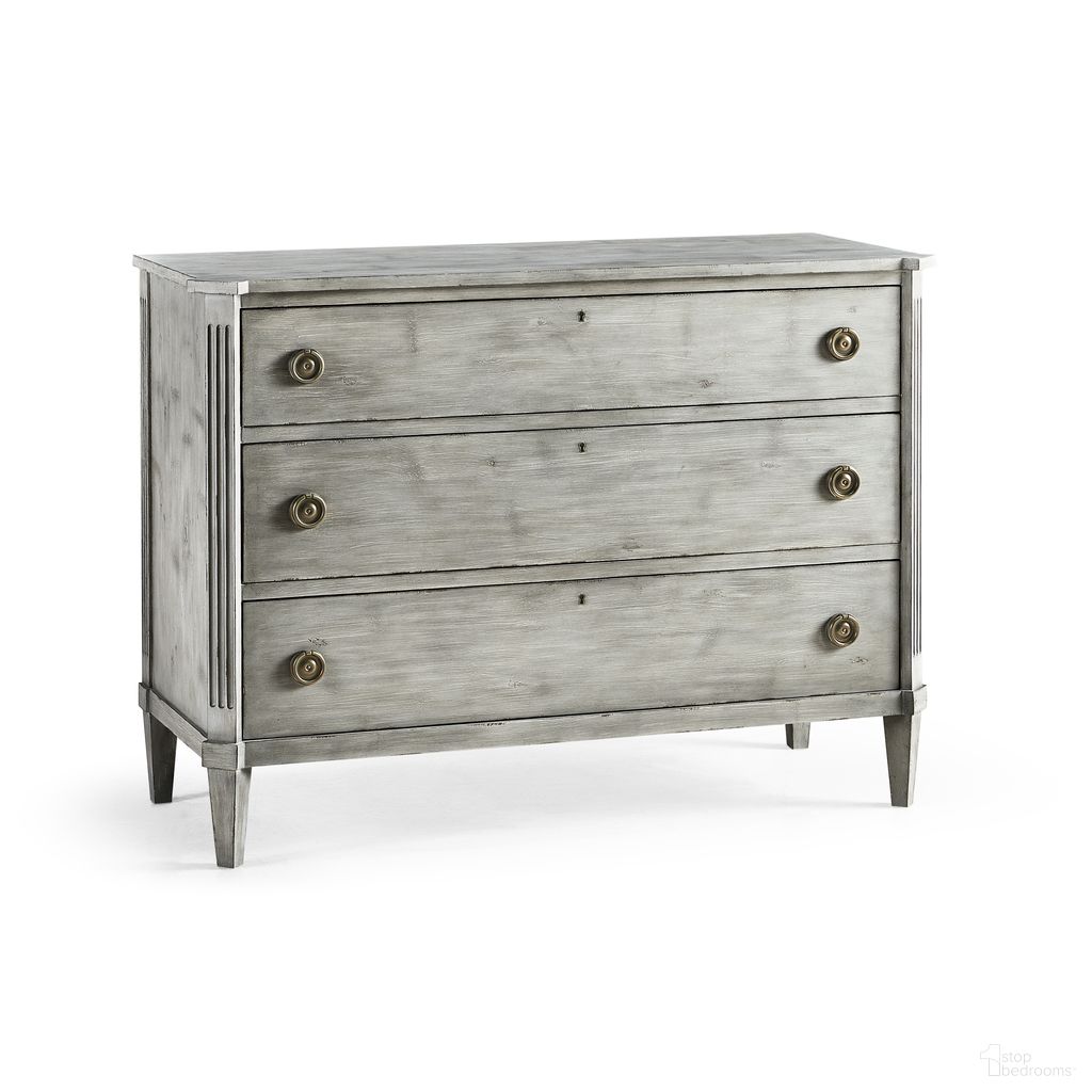 The appearance of Timeless Aeon Swedish Drawer Chest In Antiqued Grey designed by Jonathan Charles in the traditional interior design. This antique grey piece of furniture  was selected by 1StopBedrooms from Timeless Collection to add a touch of cosiness and style into your home. Sku: 003-3-269-GAW. Material: Wood.