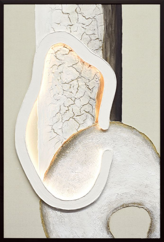 Timeless Contour I - 48" x 33" - Hand-Painted LED Canvas In Black/Gold/Ivory