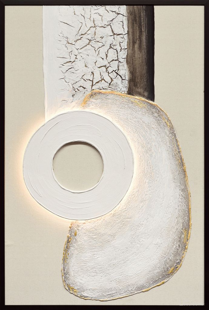 Timeless Contour II - 48" x 33" - Hand-Painted LED Canvas In Black/Gold/Ivory