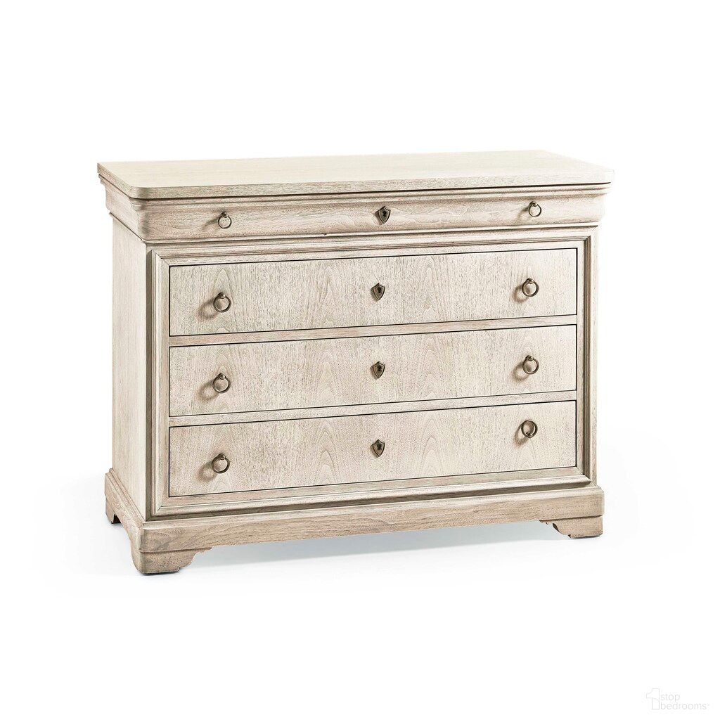 The appearance of Timeless Entropy 46 Inch Louis Phillipe Drawer Chest In Bleached Walnut designed by Jonathan Charles in the traditional interior design. This walnut piece of furniture  was selected by 1StopBedrooms from Timeless Collection to add a touch of cosiness and style into your home. Sku: 003-3-266-BLW. Material: Wood.