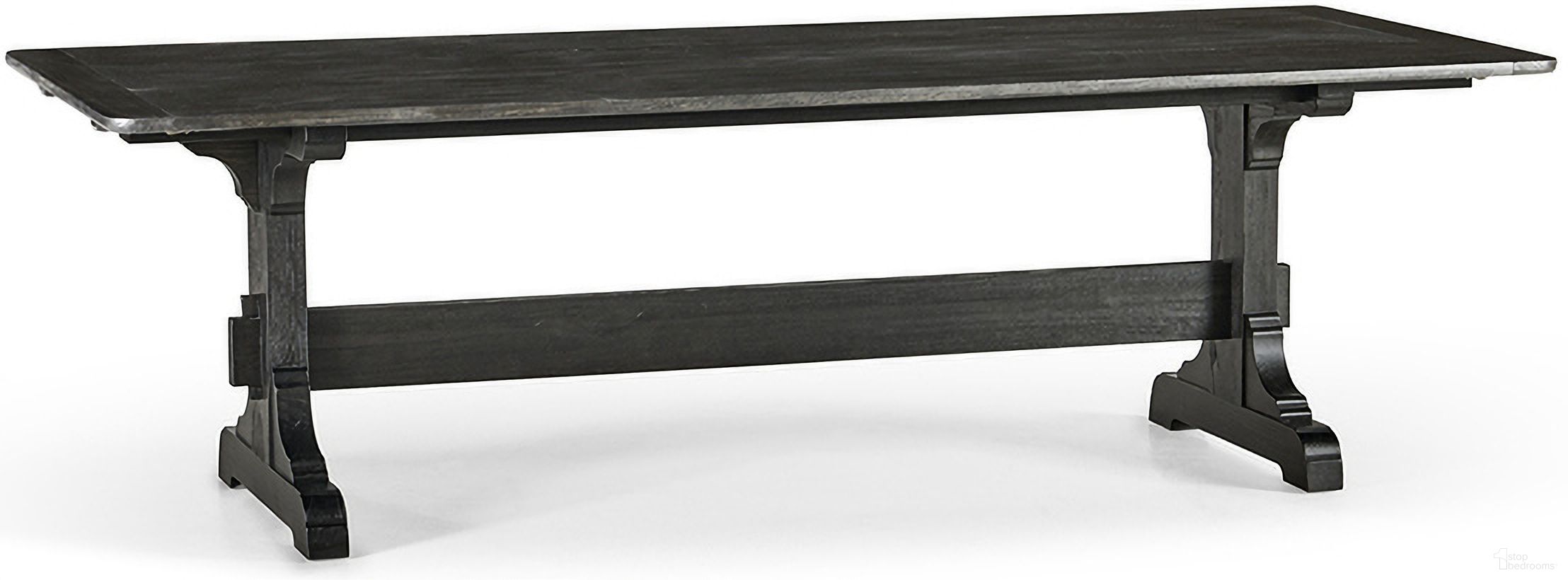 The appearance of Timeless Epoch Trestle Dining Table In Ebonized Oak designed by Jonathan Charles in the traditional interior design. This oak piece of furniture was selected by 1StopBedrooms from Timeless Collection to add a touch of cosiness and style into your home. Sku: 003-2-A50-EBO. Table Base Style: Trestle. Material: Wood. Table Top Shape: Rectangular. Size: 42" x 148".