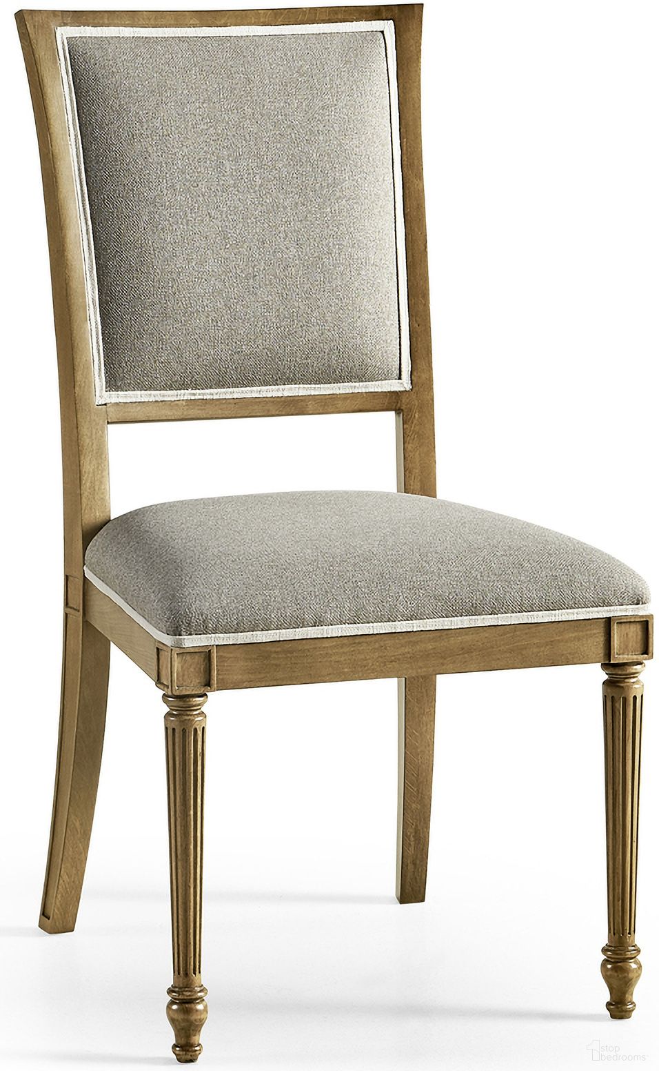 The appearance of Timeless Flare Upholstered Side Chair Flared Top In Sun Bleached Cherry designed by Jonathan Charles in the traditional interior design. This cherry piece of furniture  was selected by 1StopBedrooms from Timeless Collection to add a touch of cosiness and style into your home. Sku: 003-2-130-SBC. Material: Fabric. Chair Type: Side Chair.