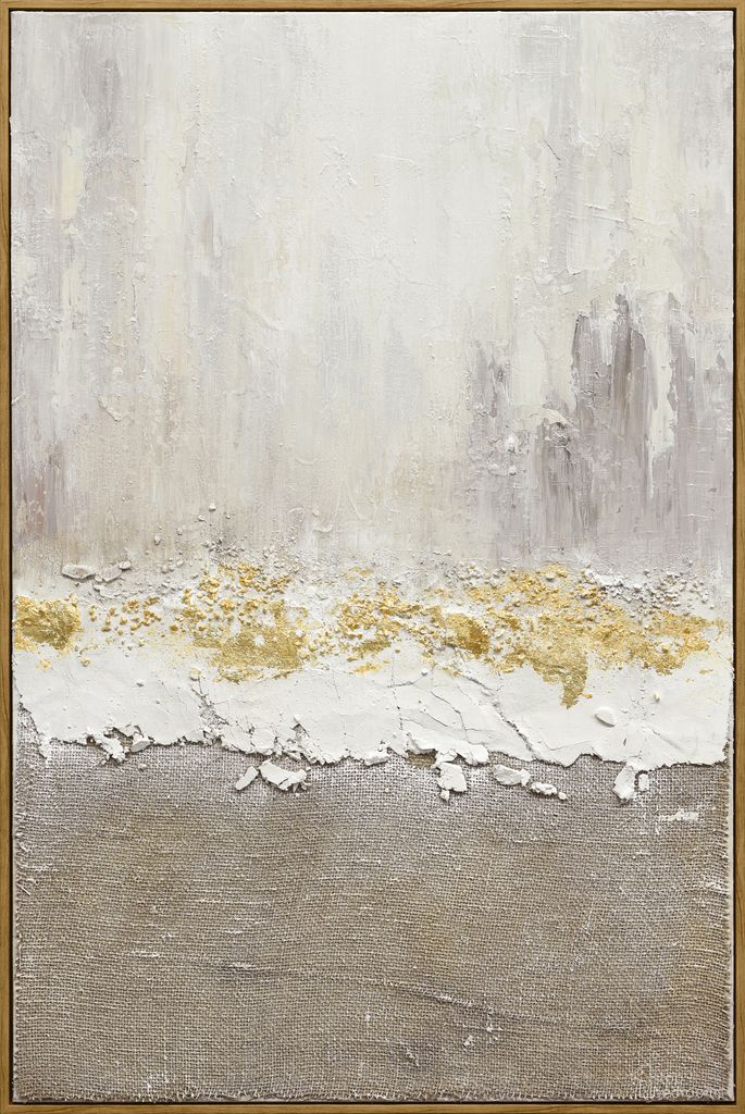 Timeless Gilded Strata - 47" x 32" - Hand-Painted Canvas In Taupe and Ivory