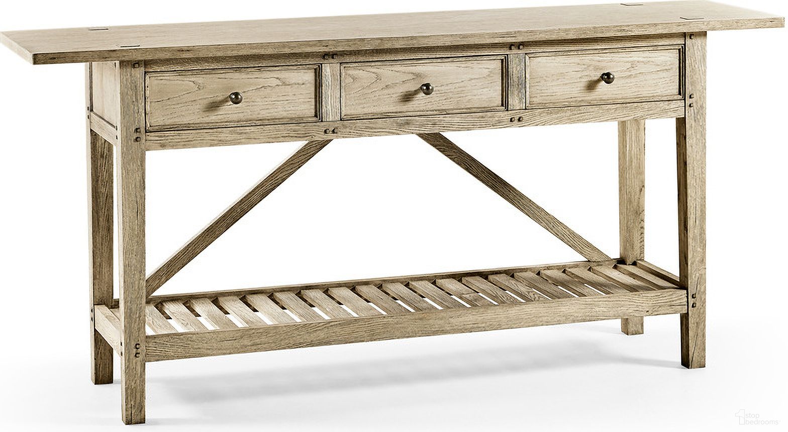 The appearance of Timeless Inclination Rustic French Console Table In Brown designed by Jonathan Charles in the traditional interior design. This brown piece of furniture was selected by 1StopBedrooms from Timeless Collection to add a touch of cosiness and style into your home. Sku: 003-3-AT0-BLC. Material: Wood.