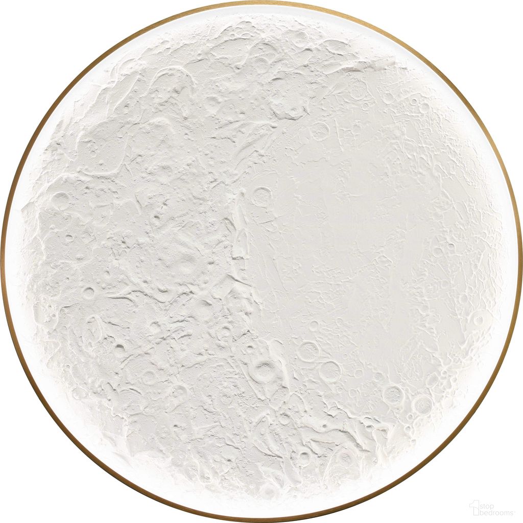 Timeless Lunar Relief - 32" x 32" - Hand-Painted LED Canvas In Ivory and White