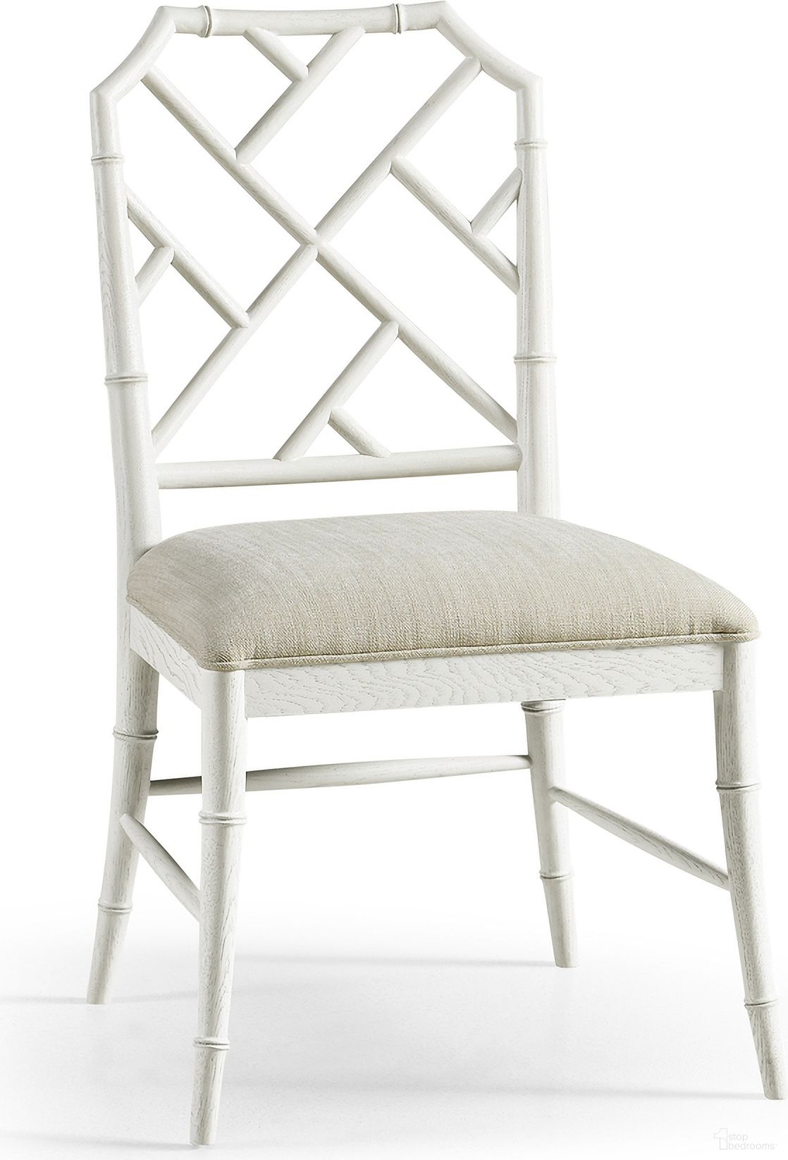The appearance of Timeless Saros Chippendale Bamboo Side Chair In Chalk White designed by Jonathan Charles in the traditional interior design. This white piece of furniture was selected by 1StopBedrooms from Timeless Collection to add a touch of cosiness and style into your home. Sku: 003-2-121-CHK. Material: Fabric. Chair Type: Side Chair.