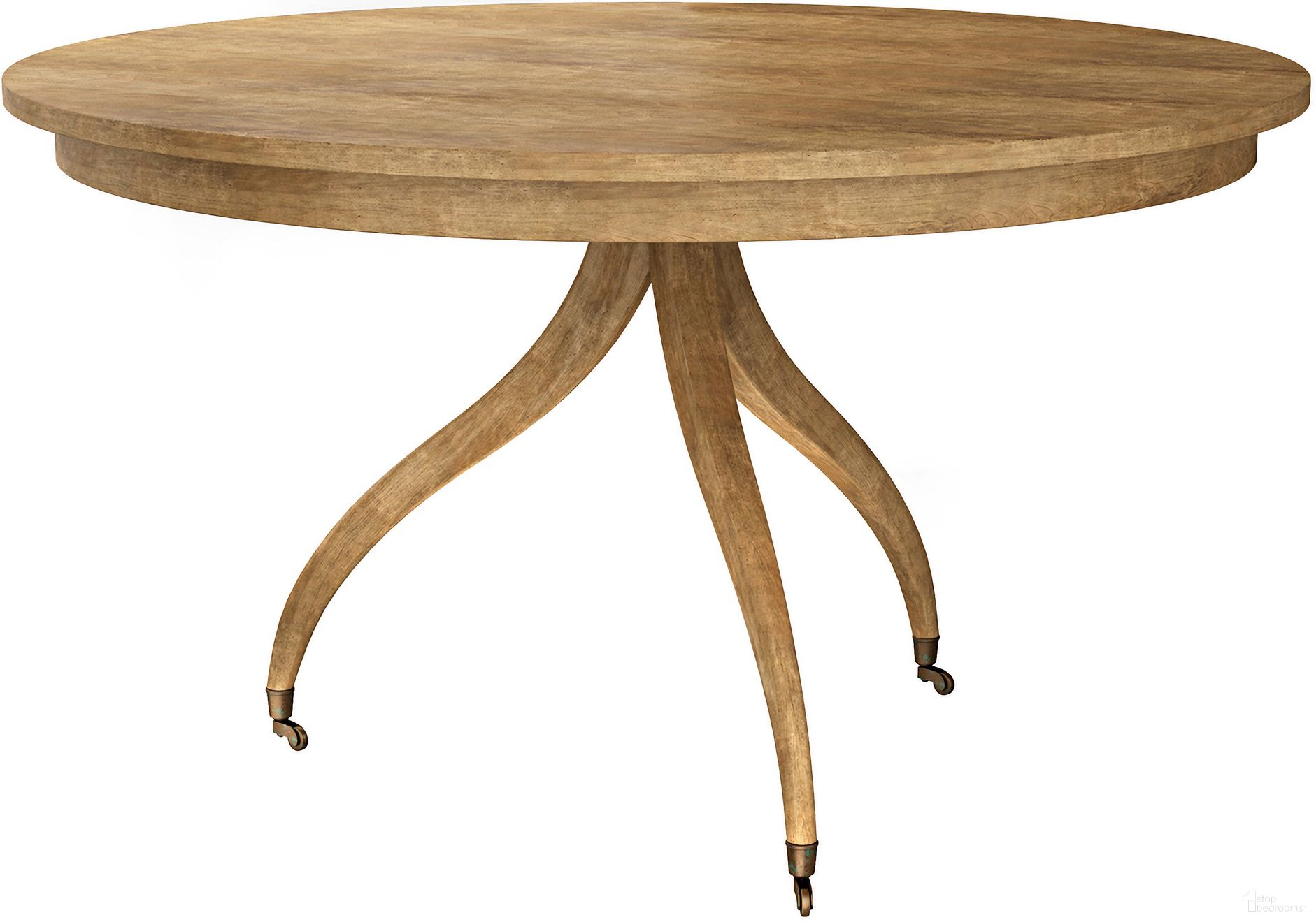 The appearance of Timeless Solar Spider Leg Pedestal Dining Table In Sun Bleached Cherry designed by Jonathan Charles in the traditional interior design. This cherry piece of furniture  was selected by 1StopBedrooms from Timeless Collection to add a touch of cosiness and style into your home. Sku: 003-2-D00-SBC. Table Base Style: Legs. Table Top Shape: Round. Material: Wood. Size: 52".