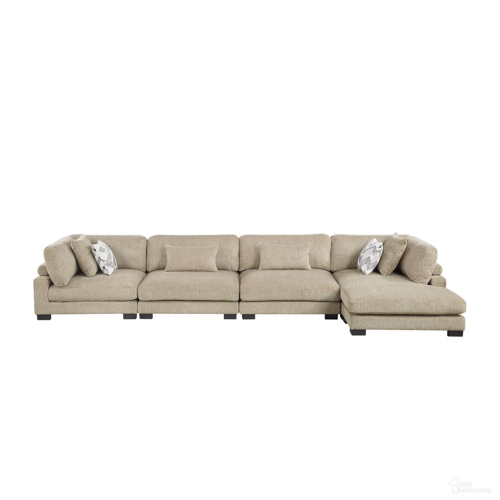 The appearance of Tinley 4-Piece Modular Sectional with Chaise In Brown designed by Homelegance in the modern / contemporary interior design. This brown piece of furniture was selected by 1StopBedrooms from Tinley Collection to add a touch of cosiness and style into your home. Sku: 9555BRW-CR;9555BRW-AC;9555BRW-AC;9555BRW-VC. Material: Microfiber.