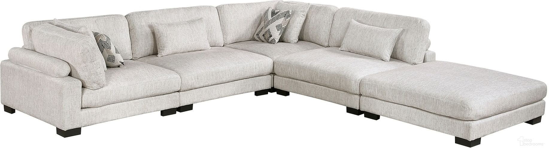 The appearance of Tinley 5-Piece Modular Sectional with Ottoman In Beige designed by Homelegance in the modern / contemporary interior design. This beige piece of furniture was selected by 1StopBedrooms from Tinley Collection to add a touch of cosiness and style into your home. Sku: 9555BEG-CR;9555BEG-CR;9555BEG-AC;9555BEG-AC;9555BEG-4. Material: Microfiber.