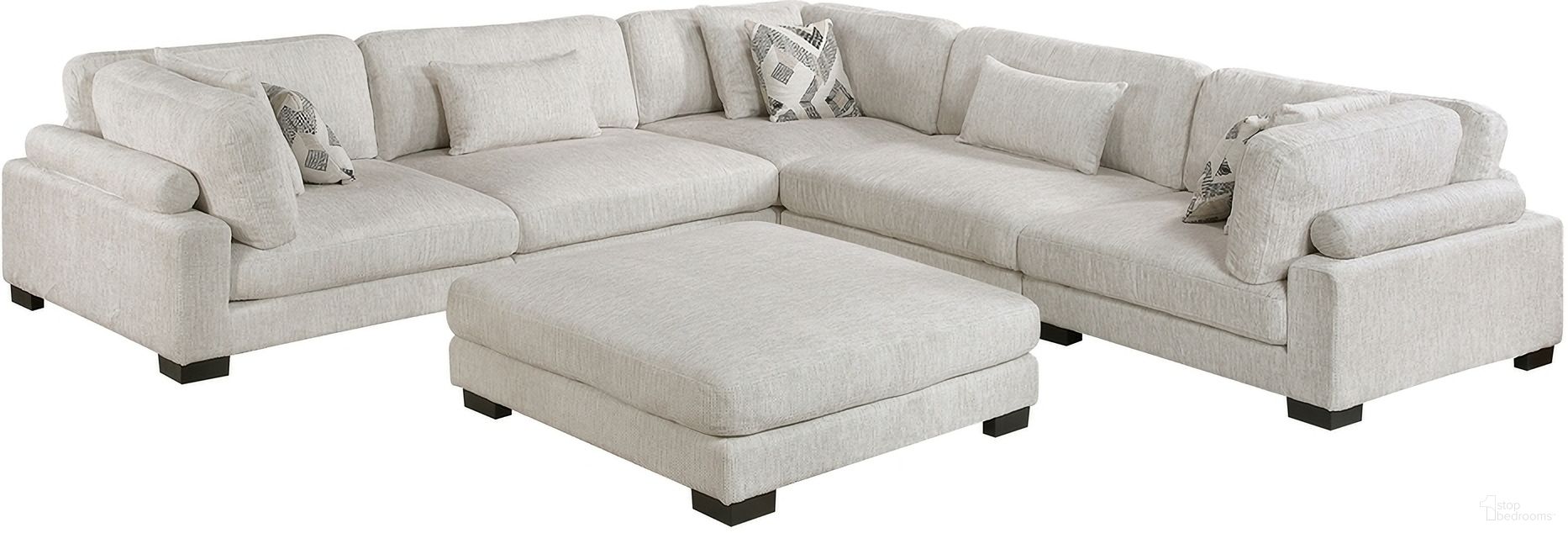 The appearance of Tinley 6-Piece Modular Sectional with Ottoman In Beige designed by Homelegance in the modern / contemporary interior design. This beige piece of furniture  was selected by 1StopBedrooms from Tinley Collection to add a touch of cosiness and style into your home. Sku: 9555BEG-CR;9555BEG-CR;9555BEG-CR;9555BEG-AC;9555BEG-AC;9555BEG-4. Material: Microfiber. Layout: L-Shape.