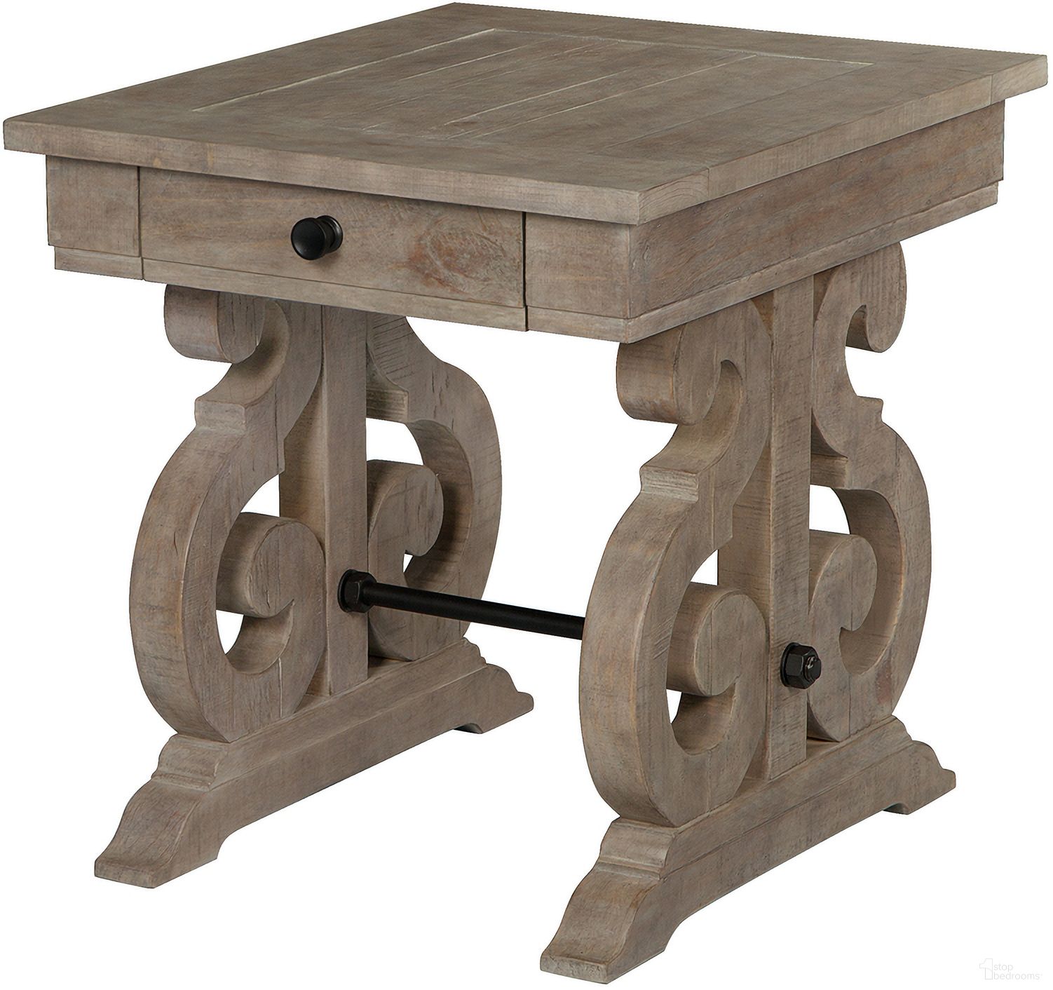 The appearance of Tinley Park Rectangular End Table In Dovetail Gray designed by Magnussen in the traditional interior design. This dove gray piece of furniture was selected by 1StopBedrooms from Tinley Park Collection to add a touch of cosiness and style into your home. Sku: T4646-03. Material: Pine.