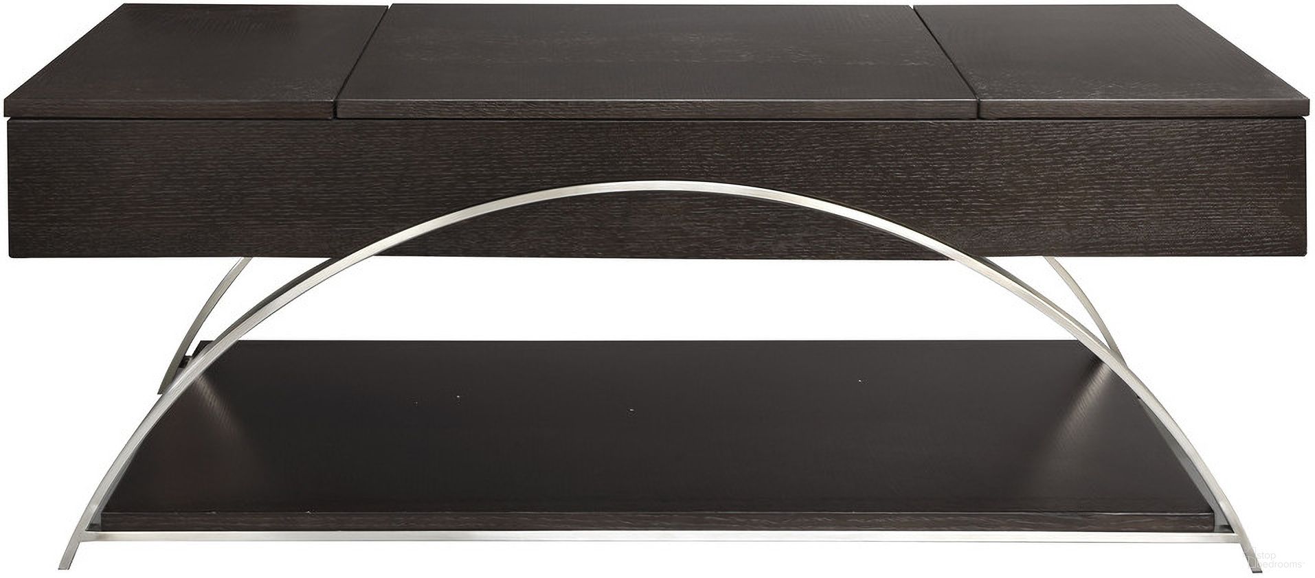 The appearance of Tioga Espresso And Brushed Chrome Metal Lift Top Cocktail Table designed by Homelegance in the modern / contemporary interior design. This brown piece of furniture  was selected by 1StopBedrooms from Tioga Collection to add a touch of cosiness and style into your home. Sku: 3533RF-30. Material: Wood.