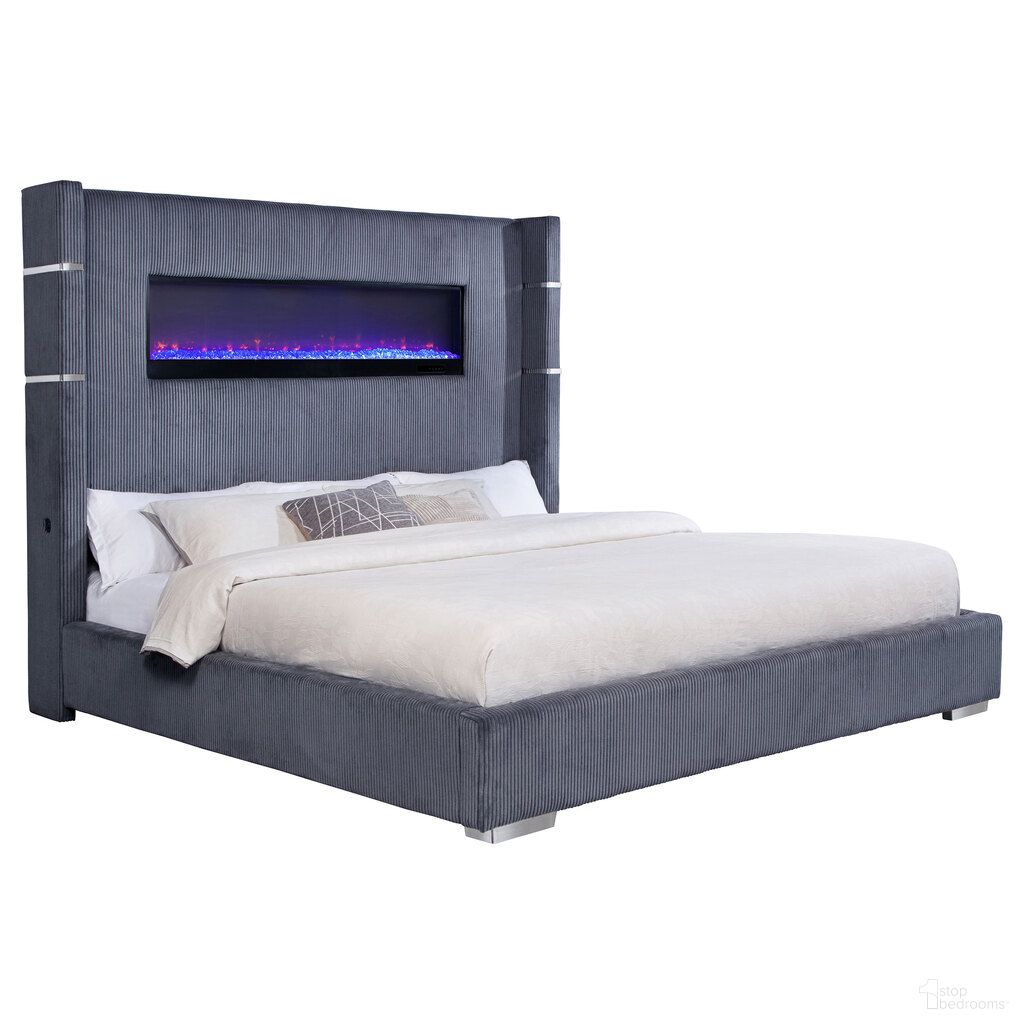 Tisdall Upholstered Eastern King Flame Visualizer Bed In Grey