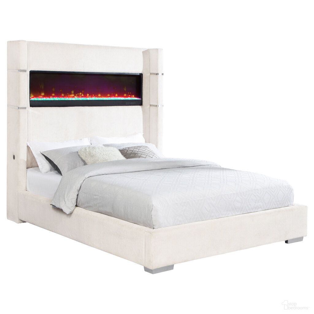 Tisdall Upholstered California King Flame Visualizer Bed In Cream