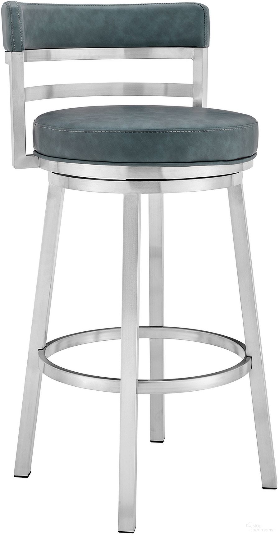 Titana 26 Inch Counter Height Swivel Bar Stool In Blue Faux Leather and Brushed Stainless Steel