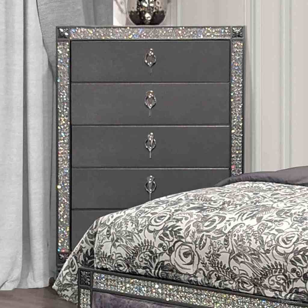 The appearance of Titania Chest In Gray designed by Furniture of America in the glam interior design. This gray piece of furniture was selected by 1StopBedrooms from Titania Collection to add a touch of cosiness and style into your home. Sku: FM7240GY-C. Material: Solid Wood.