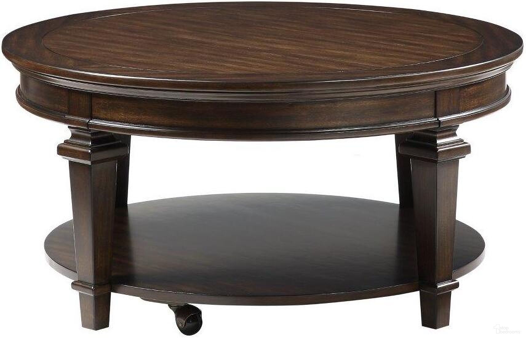 The appearance of Tobias Espresso Round Cocktail Table designed by Homelegance in the transitional interior design. This brown piece of furniture  was selected by 1StopBedrooms from Tobias Collection to add a touch of cosiness and style into your home. Sku: 3681-01RD. Material: Wood.