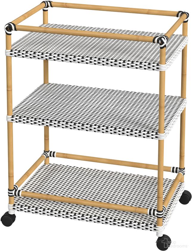 The appearance of Tobias Outdoor 3-Tier Rattan and Metal Bar Cart In White and Black designed by Butler Specialty Company in the traditional interior design. This white and black piece of furniture was selected by 1StopBedrooms from Tobias Collection to add a touch of cosiness and style into your home. Sku: 5651434. Material: Metal.